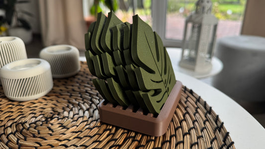 Monstera leaf coaster set with holder